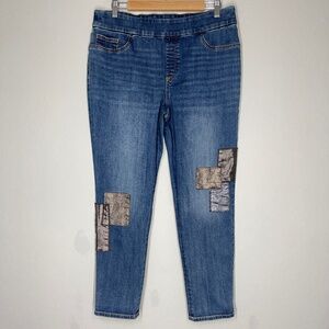 Chico's Jegging Ankle Jeans Women's Size 1 or 8R Elastic Waist Patches Stretch